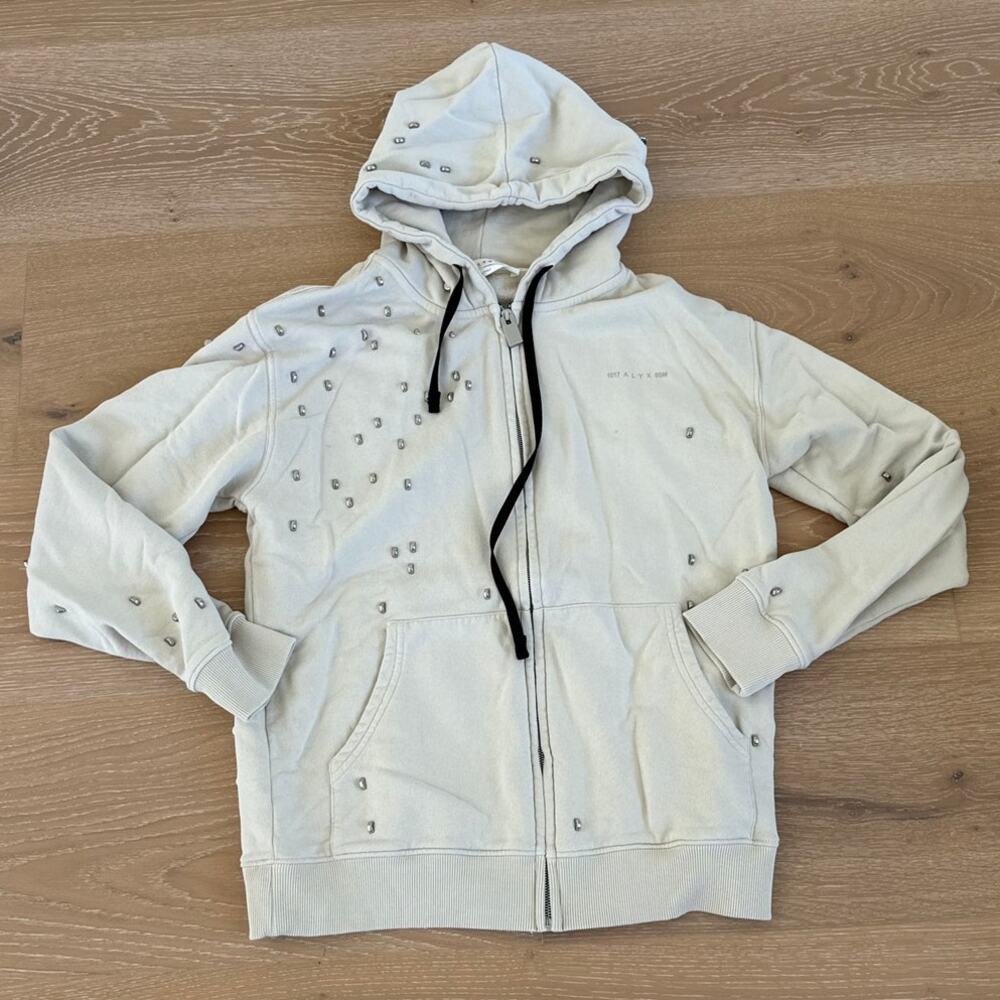 1017 ALYX 9SM Studded Double Logo Zip Hoodie Size M Beige Silver